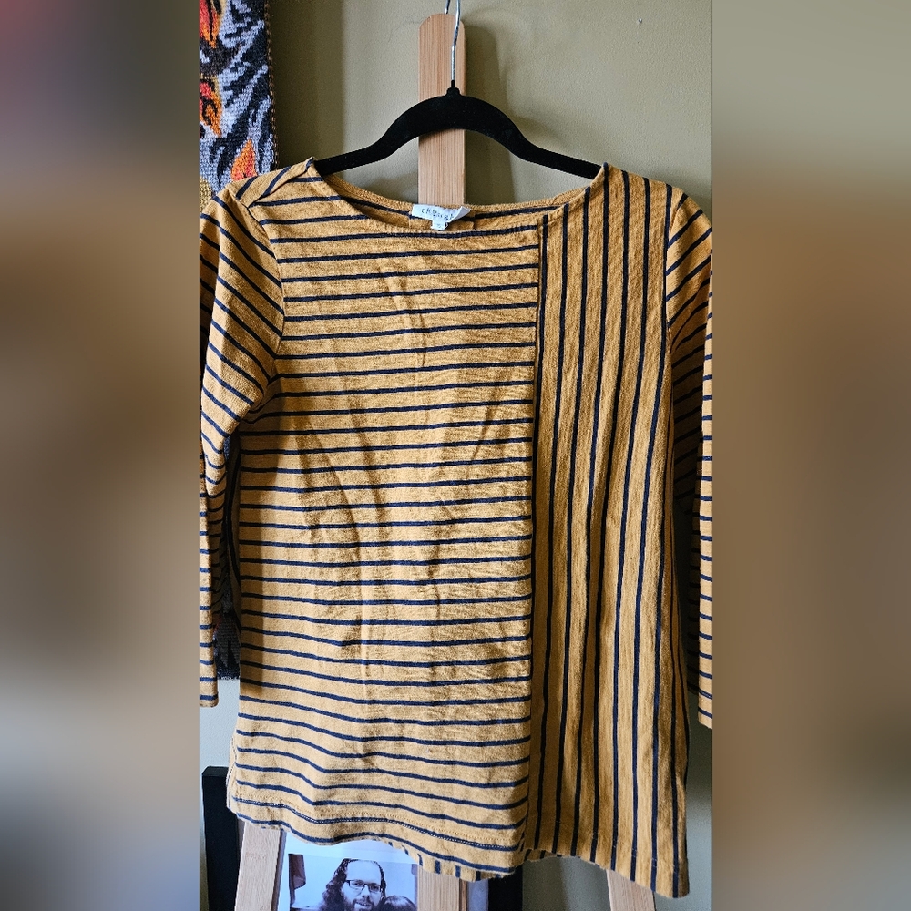 thought uk mustard and navy striped shirt cotton sustainable